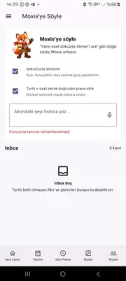 Moxie’ye Söyle ekranı
