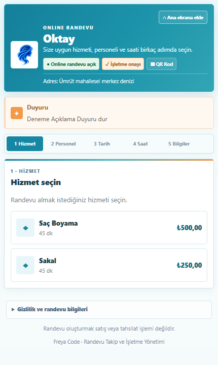 Online Randevu mobil ekranı
