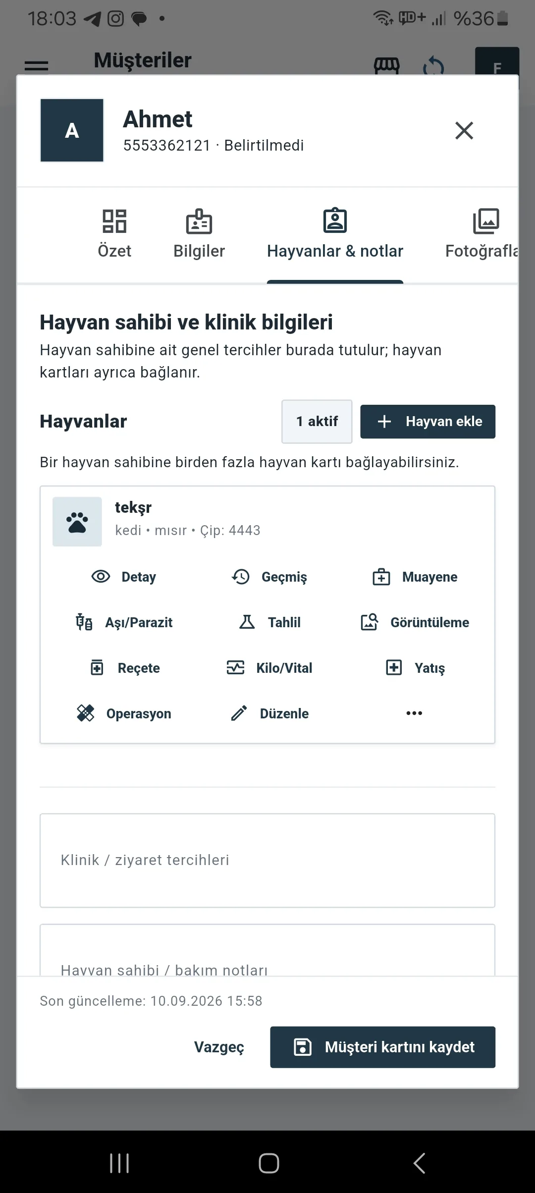 Hasta & Sahip Kartı